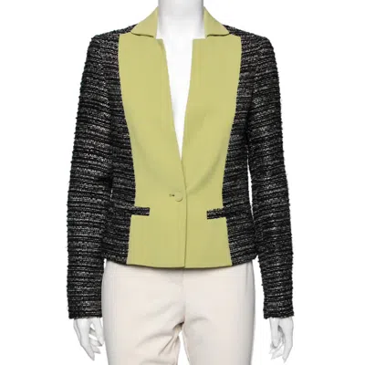 Elie Saab Black & Green Tweed Crepe Paneled Cropped Blazer In Multi