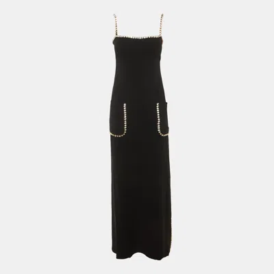 Pre-owned Elie Saab Black Cady Crystal Embellished Maxi Dress S