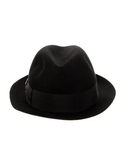 Pre-owned Elie Saab Black Calf Hair  Fedora Hat  W/tags