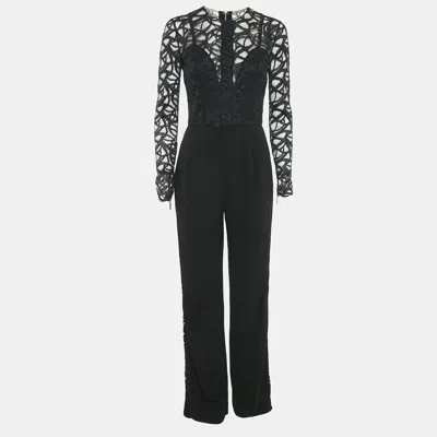 Pre-owned Elie Saab Black Crepe And Lace Full Sleeve Jumpsuit M