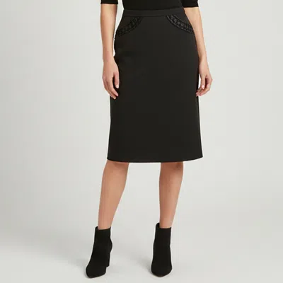 Pre-owned Elie Saab Black Embellished Gabardine Pencil Skirt Xl