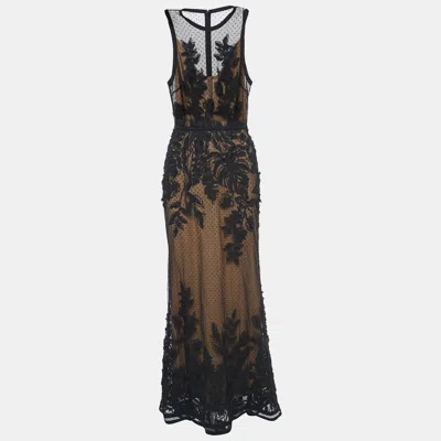 Pre-owned Elie Saab Black Embroidered Tulle Sleeveless Gown S