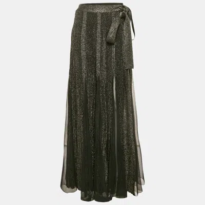 Pre-owned Elie Saab Black Lurex Jersey And Tulle Plisse Maxi Skirt M