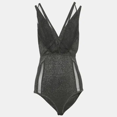 Pre-owned Elie Saab Black Lurex Jersey & Tulle Trim Bodysuit S