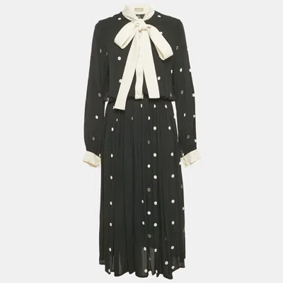 Pre-owned Elie Saab Black Polka Dot Crepe Midi Dress M