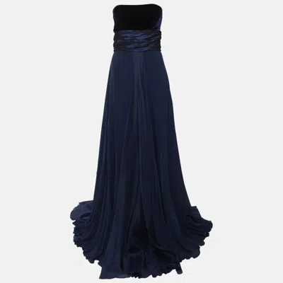 Pre-owned Elie Saab Blue Chiffon Formal Long Gown S
