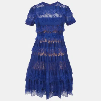Elie Saab Blue Lace Tiered Mini Dress