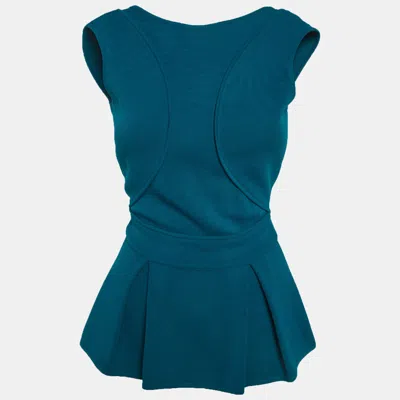 Pre-owned Elie Saab Blue Ponte Knit Backless Peplum Top Xs