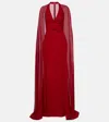 Elie Saab Bow-detail Caped Silk-blend Gown In Red