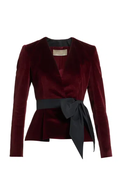 Elie Saab Bow-belt Velvet Jacket In Burgundy