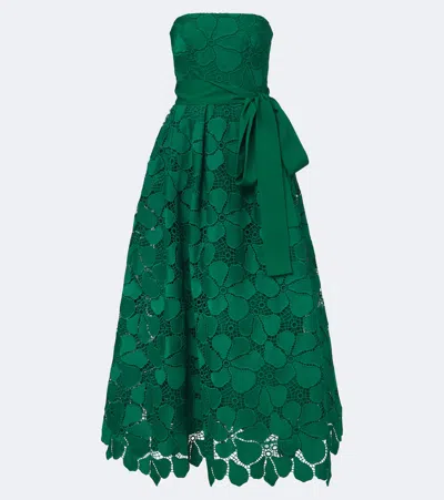 Elie Saab Bow-detail Guipure Lace Bustier Gown In Green