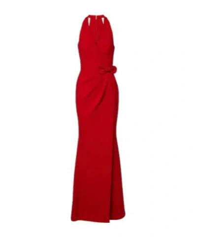 Elie Saab Bow-detail Halterneck Silk-blend Cady Gown In Red