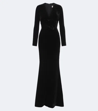 Elie Saab Bow-detail Silk-blend Velvet Gown In Black