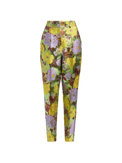 Elie Saab Brocade Floral-print Trousers In Green