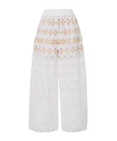 Elie Saab Broderie Anglaise Straight-leg Pants In White