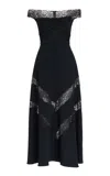 Elie Saab Cady & Lace Midi Dress In Black