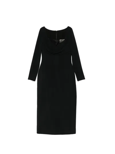 Elie Saab Cady Lace-trim Draped-detail Midi Dress In Black
