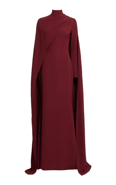 Elie Saab Cape-sleeve Cady Gown In Burgundy
