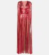Elie Saab Caped Sequined Tulle Gown In Red