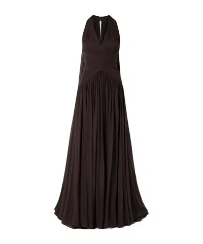 Elie Saab Cape-effect Gathered Silk-georgette Gown In Brown
