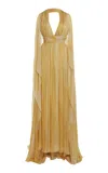 Elie Saab Capelet Printed Silk Gown In Gold