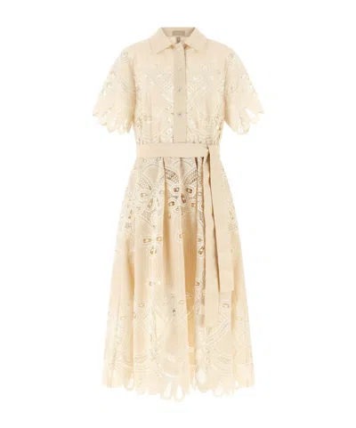 Elie Saab Carving Embroidery Dress In Neutral