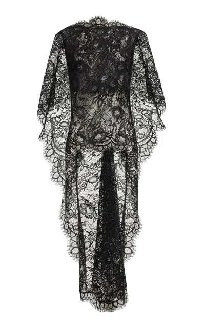 Elie Saab Cascading Lace Cape-sleeve Top In Black
