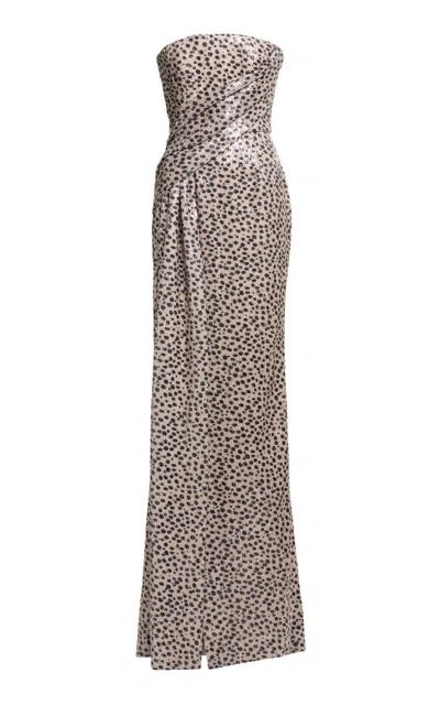 Elie Saab Cheetah Sequined Maxi Dress In Neutral