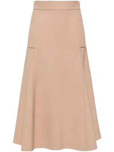 Elie Saab Contrasting-stitch Wool-blend Midi Skirt In Neutrals
