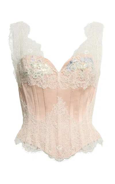 Elie Saab Corset Satin & Lace Top In Gold