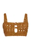 Elie Saab Cotton Crochet Bralette In Brown