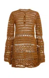 Elie Saab Cotton Crochet Mini Dress In Brown