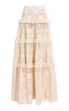 Elie Saab Cotton Embr. Macrame/organza Long Skirt In Gold
