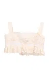 Elie Saab Cotton Embr. Macrame/organza Top In Neutral