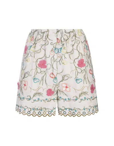 Elie Saab Cotton Embroidered Garden Shorts In Multi