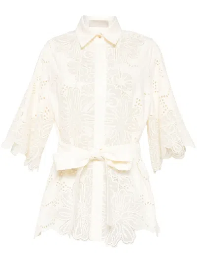 Elie Saab Cotton Embroidered Shirt In Neutrals