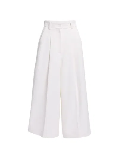 Elie Saab Cotton Piqué Cropped Trousers In White