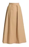 Elie Saab Cotton Poplin Maxi Skirt In Tan