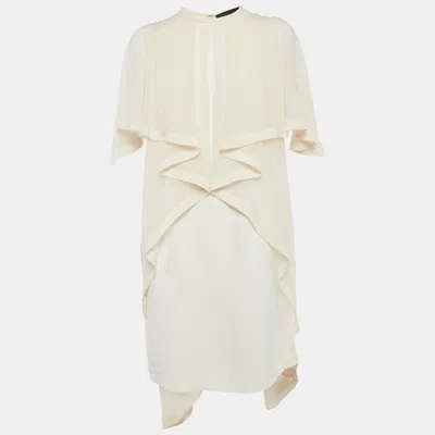 Elie Saab Cream Silk And Crepe Ruffled Mini Dress In Neutral