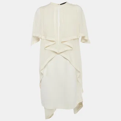 Pre-owned Elie Saab Cream Silk And Crepe Ruffled Mini Dress S In White