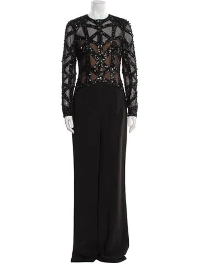 Pre-owned Elie Saab Crew Neck Jumpsuit In Black