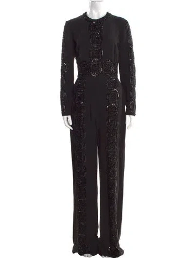Pre-owned Elie Saab Crew Neck Jumpsuit In Black