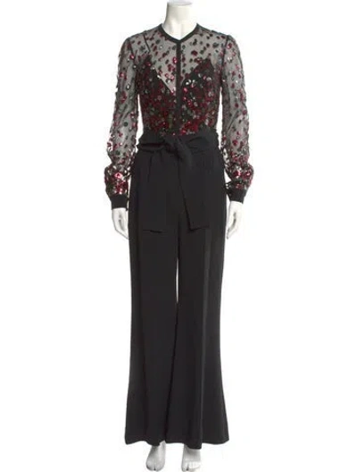 Pre-owned Elie Saab Crew Neck Jumpsuit In Black