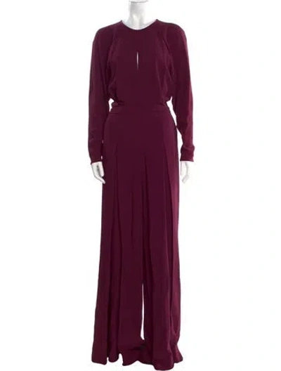 Pre-owned Elie Saab Crew Neck Jumpsuit In Burgundy