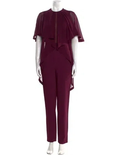 Pre-owned Elie Saab Crew Neck Jumpsuit In Burgundy