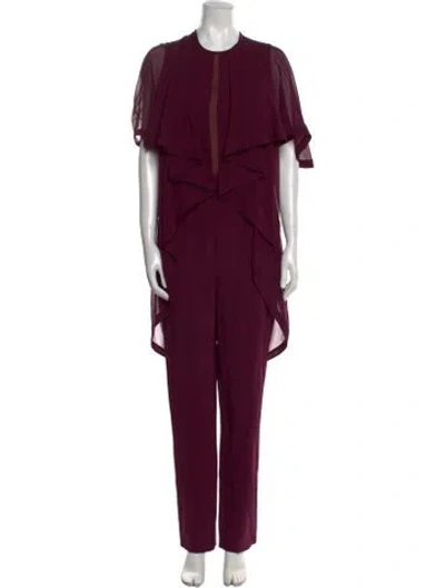 Pre-owned Elie Saab Crew Neck Jumpsuit W/ Tags In Burgundy