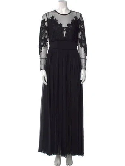 Pre-owned Elie Saab Crew Neck Long Dress In Black