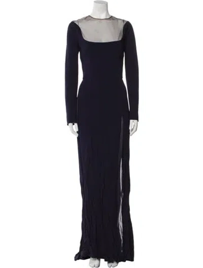 Pre-owned Elie Saab Crew Neck Long Dress In Blue