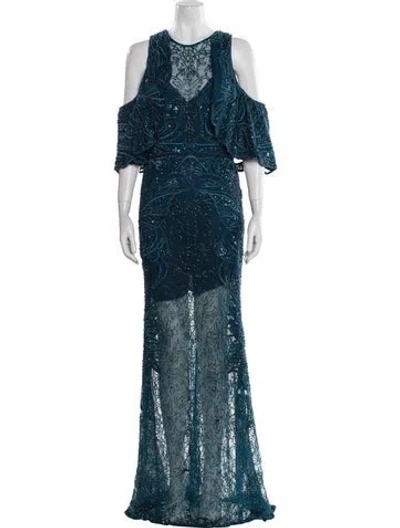 Pre-owned Elie Saab Crew Neck Long Dress In Blue
