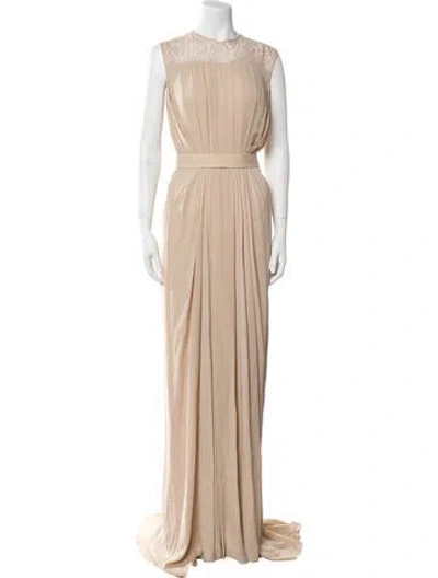 Pre-owned Elie Saab Crew Neck Long Dress In Neutral